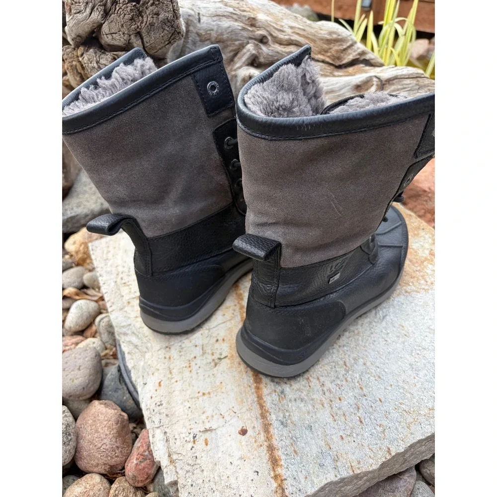 UGG Adirondack III Waterproof Winter Boots Black Leather Sheepskin 1095141